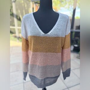 Wishlist Fall Color-block Lightweight V-Neck Sweater